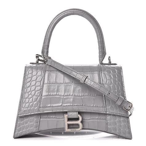 Balenciaga Hourglass Small Handbag Crocodile Embossed.